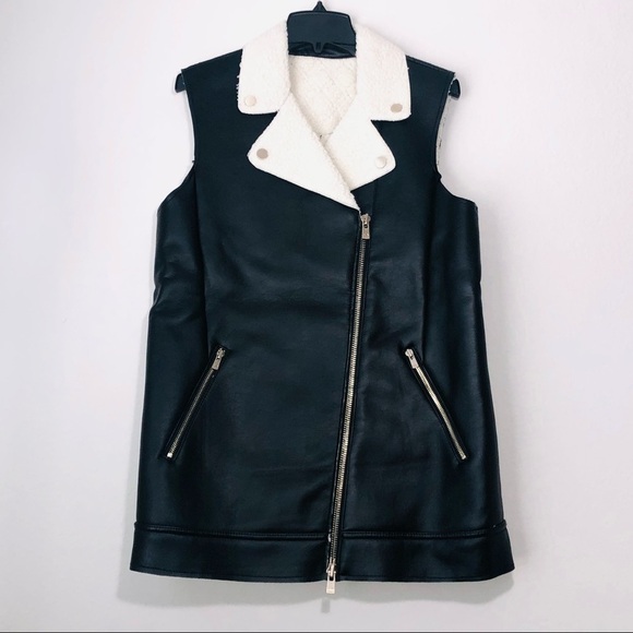 A|X Armani Exchange Biker Faux Shearling Leather Moto Jacket Long Vest size L - Picture 6 of 16